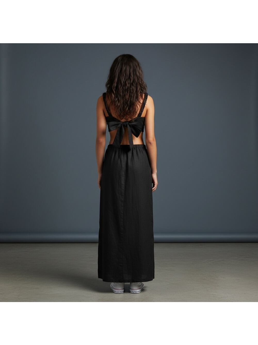 DISSH Black 100% Linen Cutout Maxi Dress Size US 4 AU 8 Sleeveless Resort